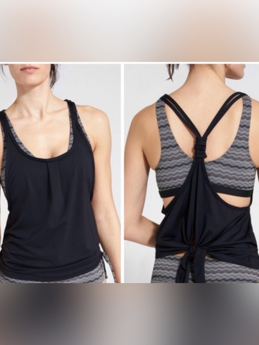 Athleta Jacquard Back Tie Tankini Swim Top